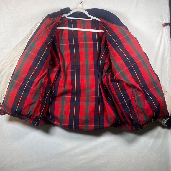 Vintage Excalibur Down Filled Reversible Bomber Jacket Ivory Plaid 80s 90s - Picture 15 of 16